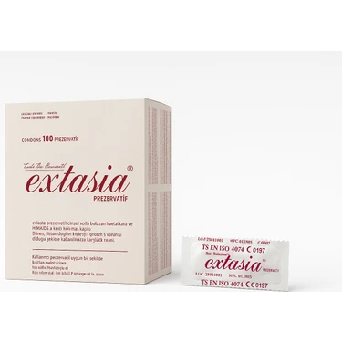 Extasia 100'LÜ Prezervatif Kondom Doğal Lateks, Kayganlaştırıcılı, Kokusuz, Güvenli