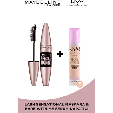 Maybelline New York Lash Sensational Intense Black Maskara & Nyx Bare With Me Concealer Serum 02