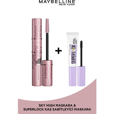 Maybelline New York Lash Sensational Sky High Maskara + Super Lock Brow Glue Kaş Sabitleyici