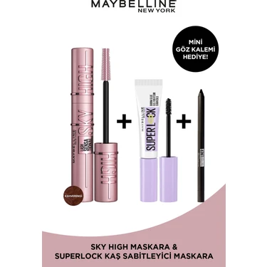 Maybelline New York Lash Sensational Sky High Kahverengi +  Super Lock Brow Glue Kaş Sabitleyici