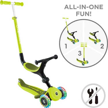 Globber Go Up Active Işıklı Scooter 3 Tekerlekli Yeşil 1+ Yaş İçin Katlanabilir