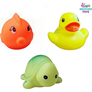Brother Toys Suda Yüzen Ses Çıkaran Vinil 3 Adet Banyo Oyuncağı Balık, Kaplumbağa, Balina Oyuncak 7