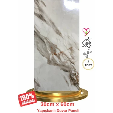 Renkli Duvarlar Shiny Royal Marble Mermer Desenli 60x30cm Yapışkanlı Mutfak Banyo Kaplama Duvar