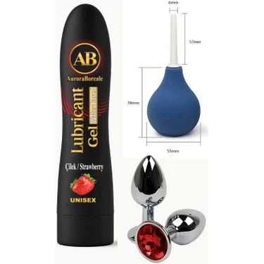 Auroraboreale Ab Set Çilek Aromalı Yenilebilir Kayganlaştırıcı Jel 125 Ml+Anal Plug+Pompa