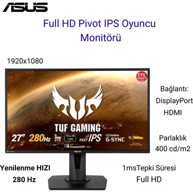 Asus Tuf Gaming VG279QM 27″ 1ms 280Hz IPS Full Hd Gaming (Oyuncu)