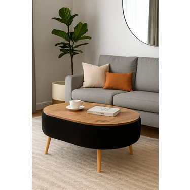 Own Home Luno Orta Sehpa, Teddy Kumaş Kaplamalı Ahşap Ayaklı Yuvarlak Orta Sehpa, Modern Orta