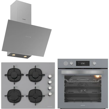 Silverline Gri Cam Ankastre Set BO65P4S01-CS5700E6S01-3481 A Enerji Sınıfı Modern Tasarım