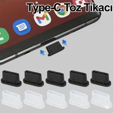 Typc Tüm Modellere Uyumlu Toz ve Kir Önleyici Şarj Soketi Tıpa Slikon 5 Adet Siyah 5 Adet Beyaz
