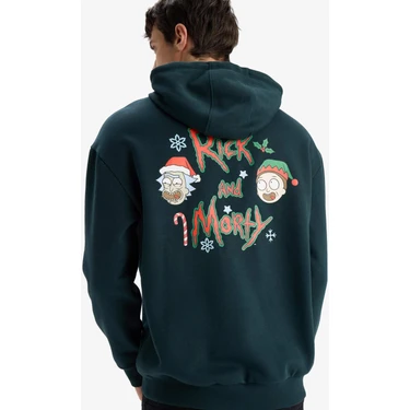 DeFacto Rick and Morty Boxy Fit Kapüşonlu Sırt Baskılı Sweatshirt