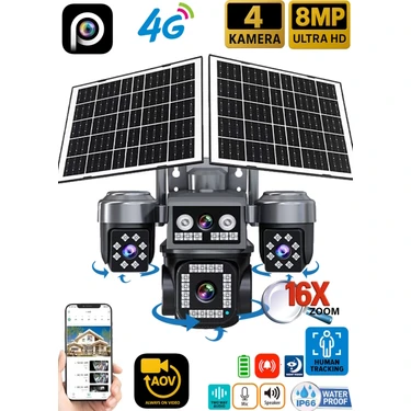 Ventus ONQAM ON-SG4474 12MP 4 Lens 4G Çift Solar Panel HiEasy AOV (Sürekli Kayıt) Gece Görüş Çift