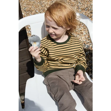 Çizgili Triko Sweatshirt 0-4 Yaş Hardal