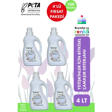 Baproy Bitkisel Çamaşır Deterjanı Doğal Lavanta Kokulu 4 Litre %30 Güçlendirilmiş Formül 100