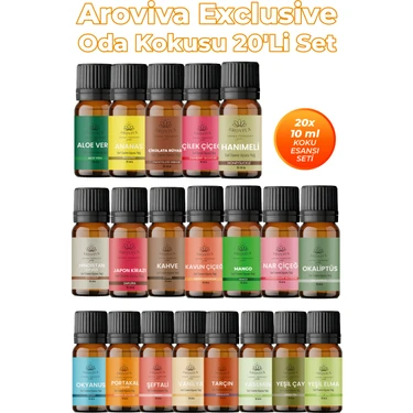 Aroviva Exclusive Oda Kokusu 20'li Set – Doğal Esansiyel Uçucu Yağ,difüzör Esansı,Buhurdanlık