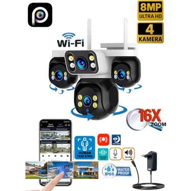 Ventus Esvision ES-5804 8MP 4 Kameralı Wifi  16X Zoom HiEasy Gece Görüş Çift Yönlü Ses Uzaktan