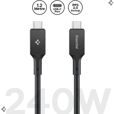 Spigen USB-C to USB-C 1.2 Metre Kablo 240W Güç / PPS 2.0 Desteği Super Hızlı Şarj / 40Gbps