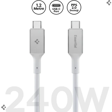 Spigen USB-C to USB-C 1.2 Metre Kablo 240W Güç / PPS 2.0 Desteği Super Hızlı Şarj / 40Gbps