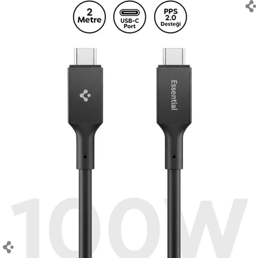 Spigen USB-C to USB-C 2 Metre Kablo 100W Güç / PPS 2.0 Desteği Super Hızlı Şarj / 5 Gbps (E-Marker