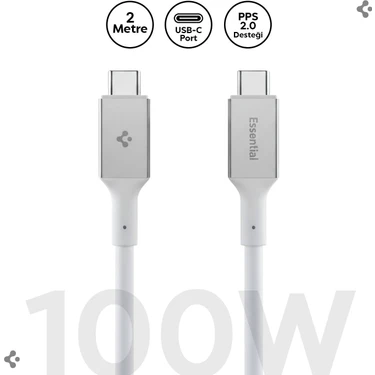 Spigen USB-C to USB-C 2 Metre Kablo 100W Güç / PPS 2.0 Desteği Super Hızlı Şarj / 5 Gbps (E-Marker