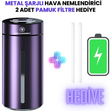Şarjlı Metal Kasa H2O Humidifier Hava Nemlendirici | 380ML Kapasite | Araba ve Ev Modlu Premium