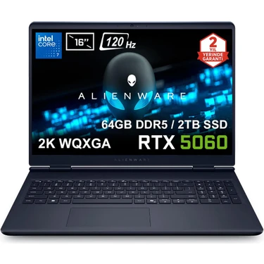 Dell Alienware 16 Aurora Intel Core 7-240H 64GB DDR5 2TB SSD RTX5060 8GB 16 inç 2K WQXGA 120Hz WVA