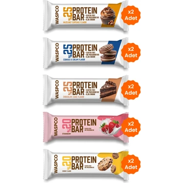 WaspCo Lezzetli Protein Paketi 10 Adet Çilekli, Kurabiye Aromalı ve Bitter Çikolata Kaplı