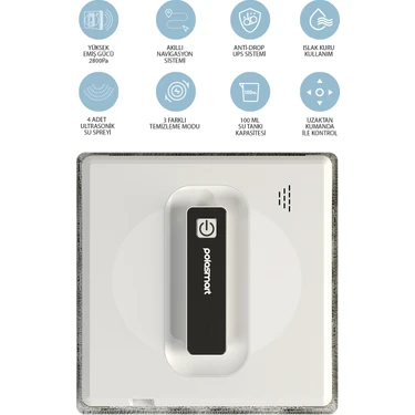Polosmart PSH23 Akıllı Cam Silme Robotu Ultrasonik Su Püskürtmeli Uzaktan Kumandalı APP Uygulama