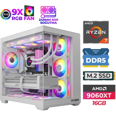 Xaser SOVAX70 Ryzen 7 7800X3D 32GB Ddr5 Ram 1tb M.2 Nvme SSD 16GB RX9060 Xt Sıvı Soğutmalı Oyuncu