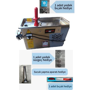 Enazon 12 No Et Kıyma Makinesi (1 Adet Yedek Bıçak, 1 Adet Yedek Süzgeç , 1 Adet Sucuk Aparatı ve 1
