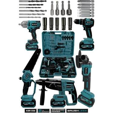 Assur 21V 5'li Set Kırıcı Delici Hilti - Taşlama - Somun Sıkma Sökme - Testere - Akülü
