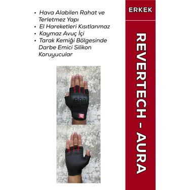 Motokit Revertech Aura Kırmızı L / Yarım Parmak - Kaymaz Avuç Içi Özellikli Motosiklet Eldiveni
