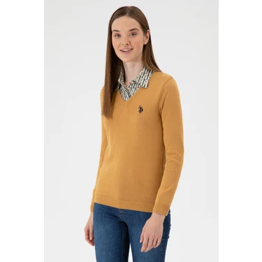 U.S. Polo Assn. Kadın Camel V Yaka Basic Kazak