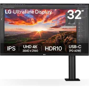 LG UltraFine Display 32UN880K-B 31.5'' 60Hz 5ms IPS UHD 4K Pivot 3840x2160 HDR10 Ergonomik Standlı