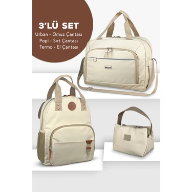Stylo 3'lü Set Anne Bebek Bakım Sırt Çantası & Urban Anne Bebek Omuz Çantası ve Termos