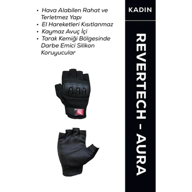 Motokit Revertech Aura Siyah / Yarım Parmak S - Kaymaz Avuç Içi Motosiklet Eldiveni