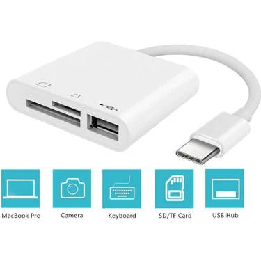 Anunnaki USB Type-C 3in1 Hafıza Kartı Okuyucu Adaptör Beyaz Uyumlu Cihazlar
