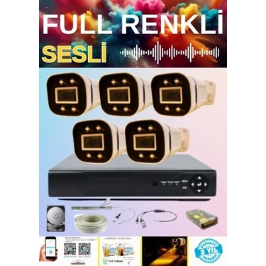 Arna Gerçek 5 Mp 5 Kameralı Gece Renkli Sesli 3 Tb HDD Dahil Ahd Güvenlik Seti -