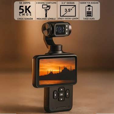 Mioji Mio Pocket 3 5K 30FPS 48MP 3 Eksenli Gimbal