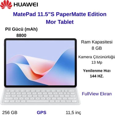 Huawei Huaweı Matepad 11.5s Papermatte Edition,çıkarılabilir Klavye 8GB+256GB Tablet+(3.nesil