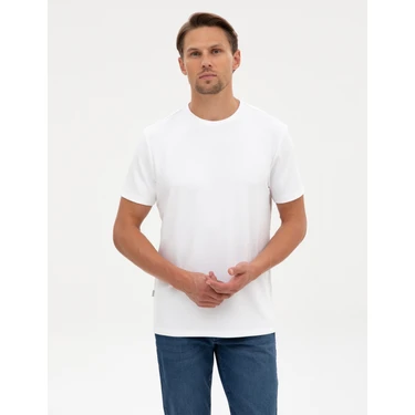 Pierre Cardin Erkek Beyaz Regular Fit Kalın Dokulu Bisiklet Yaka Basic Tişört