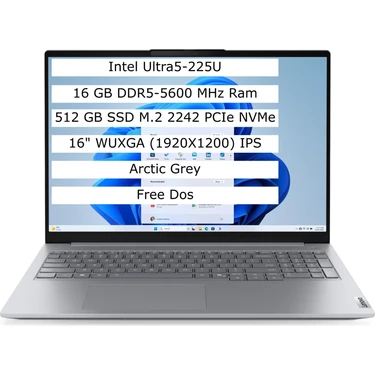 Lenovo Thinkbook 16 Intel Core Ultra 5 225U 16GB 512GB SSD 16" IPS Panel Freedos Taşınabilir