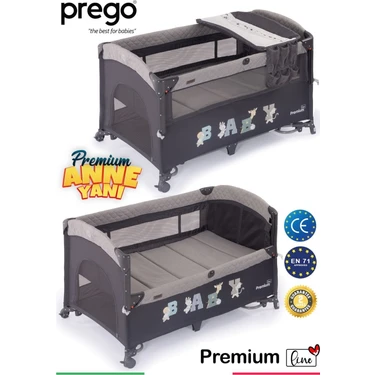 Prego Premium Anne Yanı Oyun Parkı Gri 70*120 cm Tekerlekli Taşınabilir Ergonomik