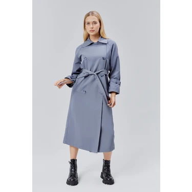 Bolivente Gri Oversize Kuşaklı