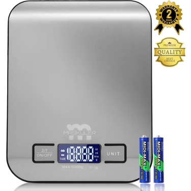 Maskuler MSK-5000 Dijital Mutfak Tartısı – 10KG / 1g Hassasiyet, Suya Dayanıklı Paslanmaz Çelik Ön