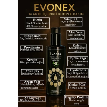 Evonex 14 Aktif Kompleksli Dökülme Karşıtı Bitkisel Şampuan– SLS/SLES, Paraben, Silikon, Tuz
