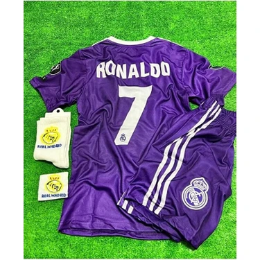 Legent Lady Ronaldo Cardif Ligi 2017 Real Madrid Mor Çocuk Futbol Forması 4'lü Set Çorap+Bileklik
