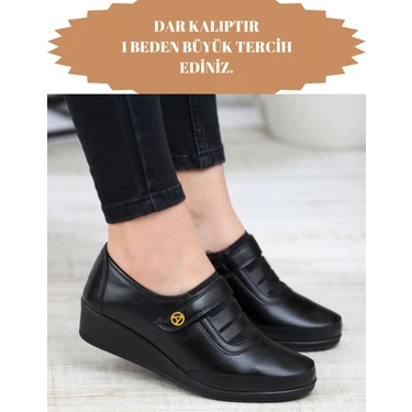 Kaof Shoes Kadın Siyah Klasik Ayakkabı Ortopedik Anne Ayakkabısı Anne Babet Ayakkabı Kadın Günlük