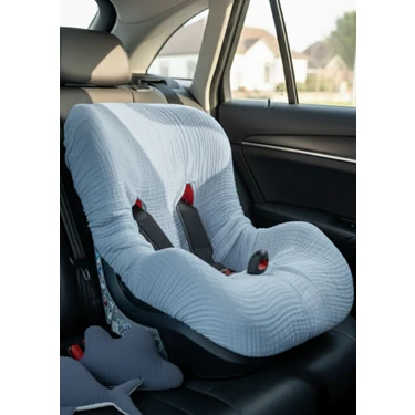 Joyous Mom & Kids 4 Katlı Müslin Bebek Oto Koltuk Kılıfı Lastikli %100 Pamuk Organik Oto Koltuk
