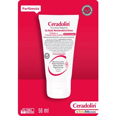 Ceradolin 50 ml Su Bazlı Nemlendirici Krem E Vitamini ile 24 Saat Nemlendirme Sağlayan