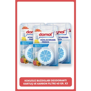 Domol Kokusuz Buzdolabı Deodorantı Kartuş ve Karbon Filtre 40 Gr. X3