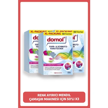 Domol 50'li X3 Renk Ayırıcı Mendil Çamaşır Makineleri İçin Kir ve Boya Koruma